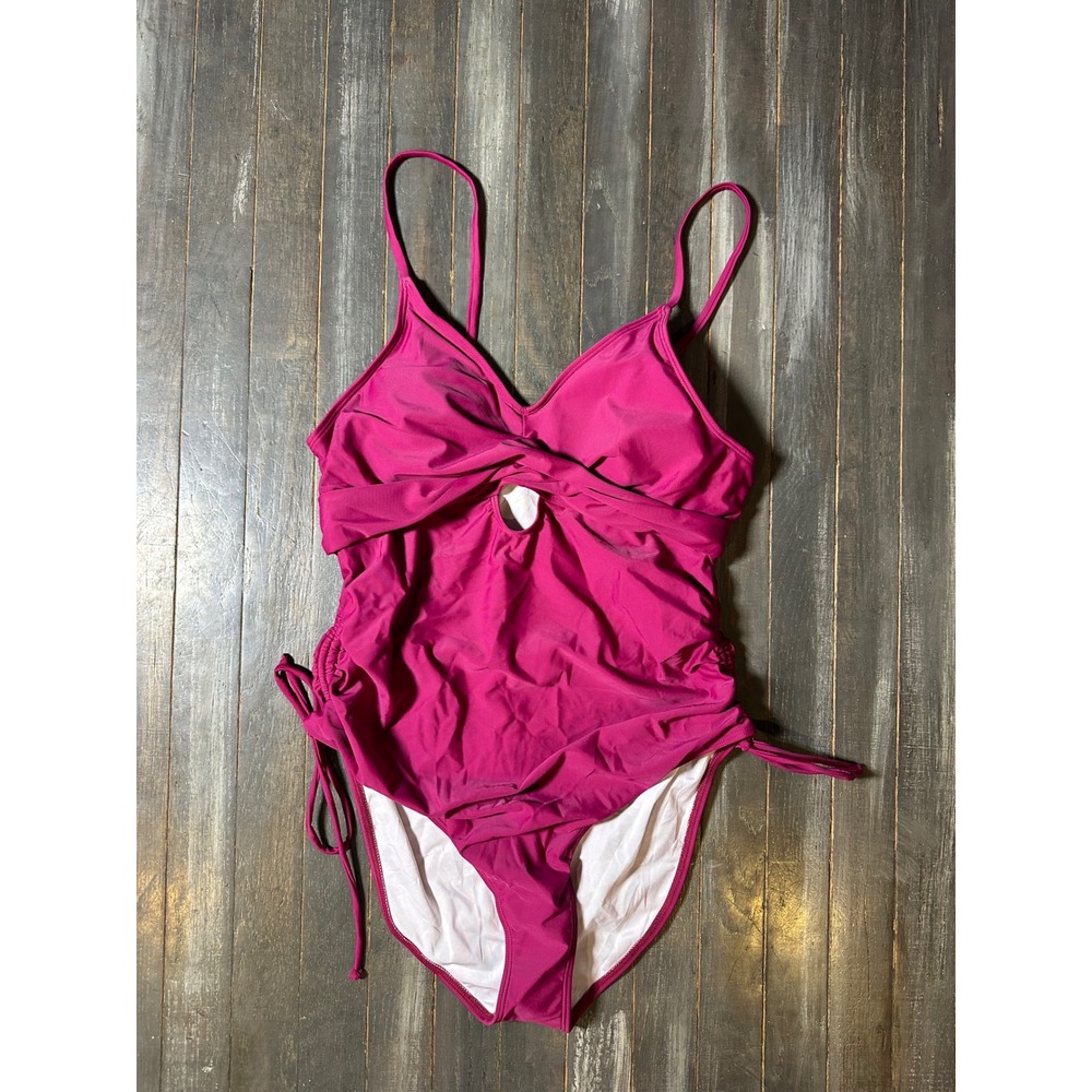 Buauty Magenta Pink Twist Front Keyhole One Piece Swimsuit Ruched Sides Women